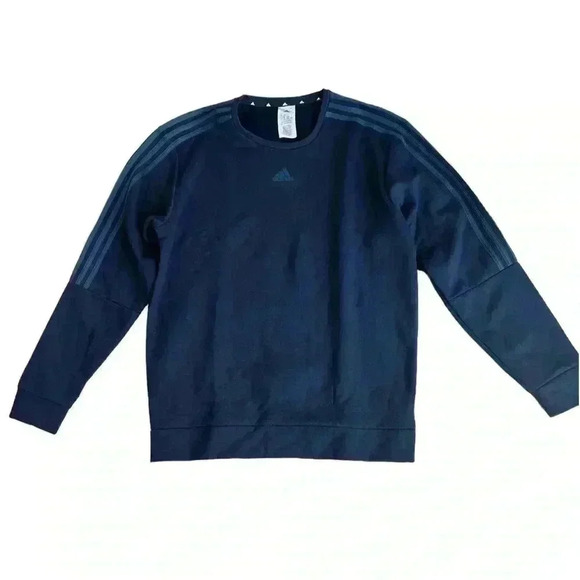 Adidas Women’s Fleece Crew Neck Sweatshirt 3 Stripe Blue Pullover. - Picture 1 of 4